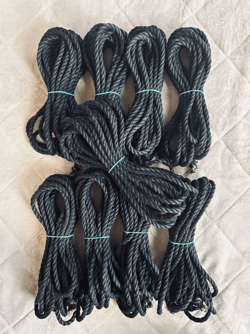 手作りロープ 7mm／8m × 9本セット　黒に近い紺色　未使用