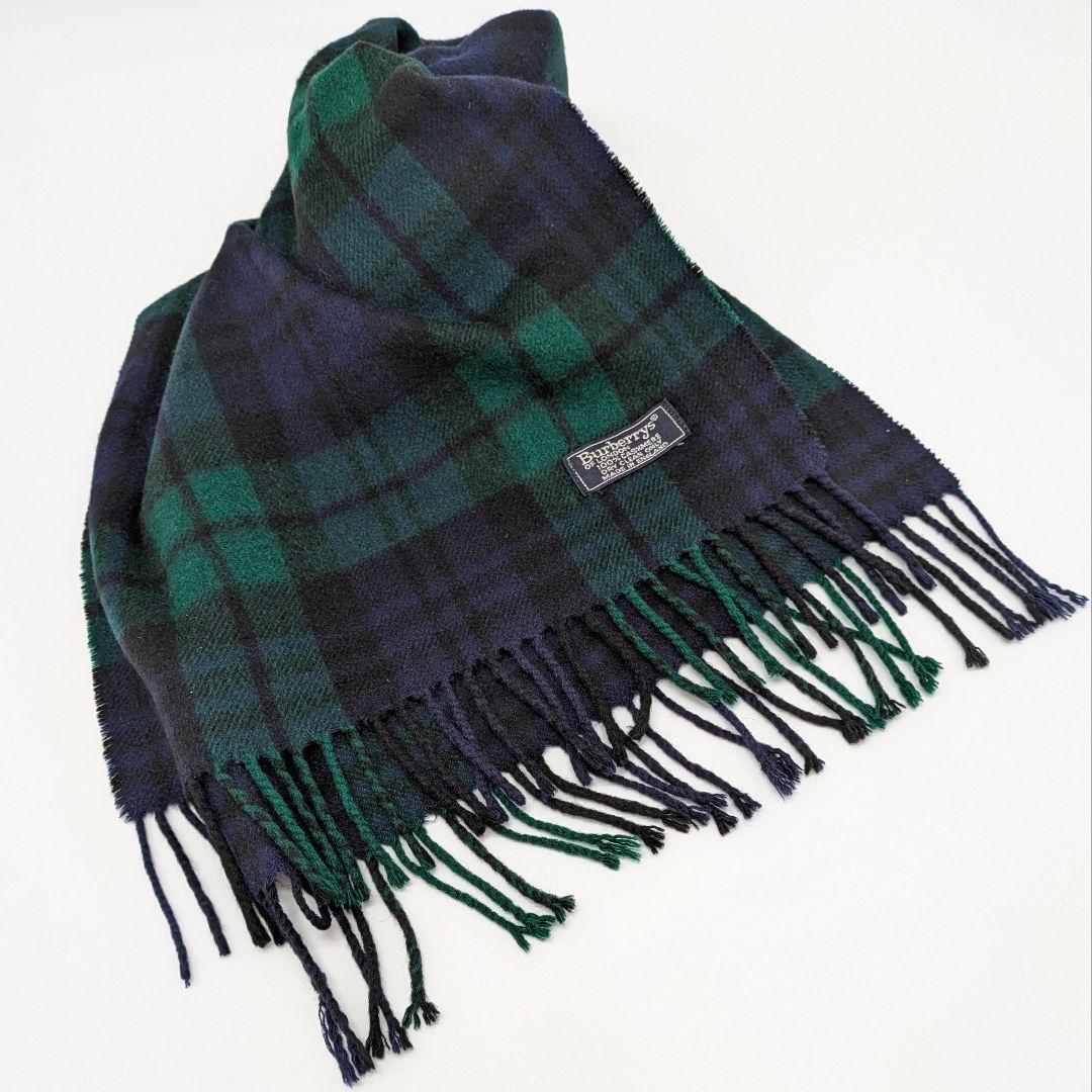 BURBERRY マフラー カシミヤ 100% チェック グリーン パープル