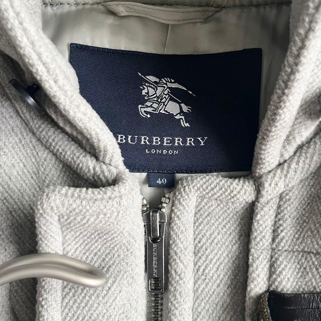 バーバリーロンドン ダッフルコート ヘリンボーン ノバチェック 牛革 グレー L