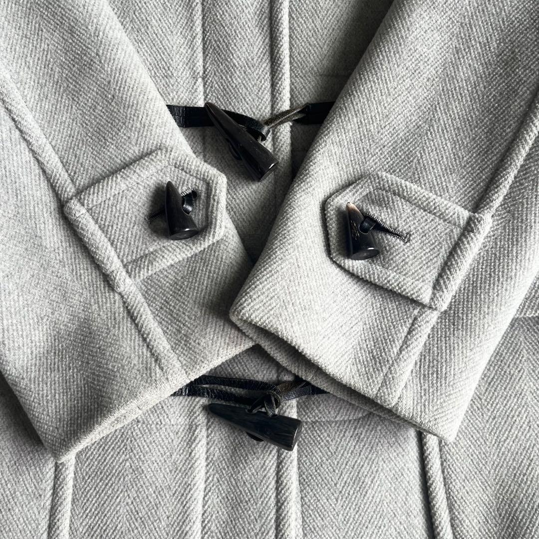 バーバリーロンドン ダッフルコート ヘリンボーン ノバチェック 牛革 グレー L