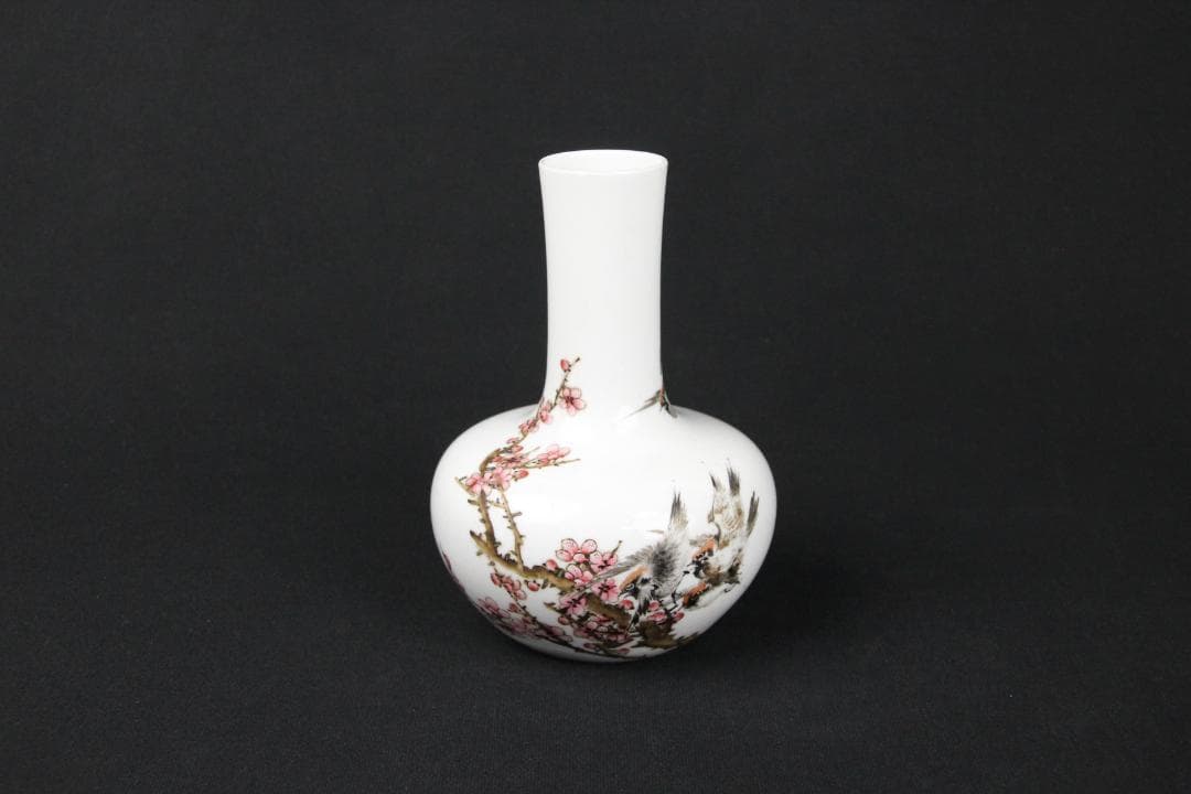 中国美術　仲南銘 民国 珠山八友 徐仲南 粉彩花鳥紋 花瓶 陶芸 FJM12-1