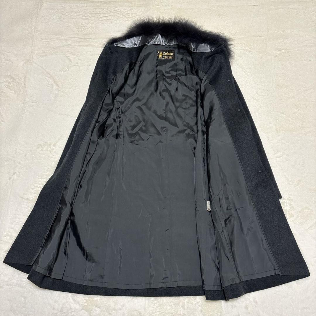 極美品 カシミヤ100 ロングコート フォックスファー Aライン ブラック