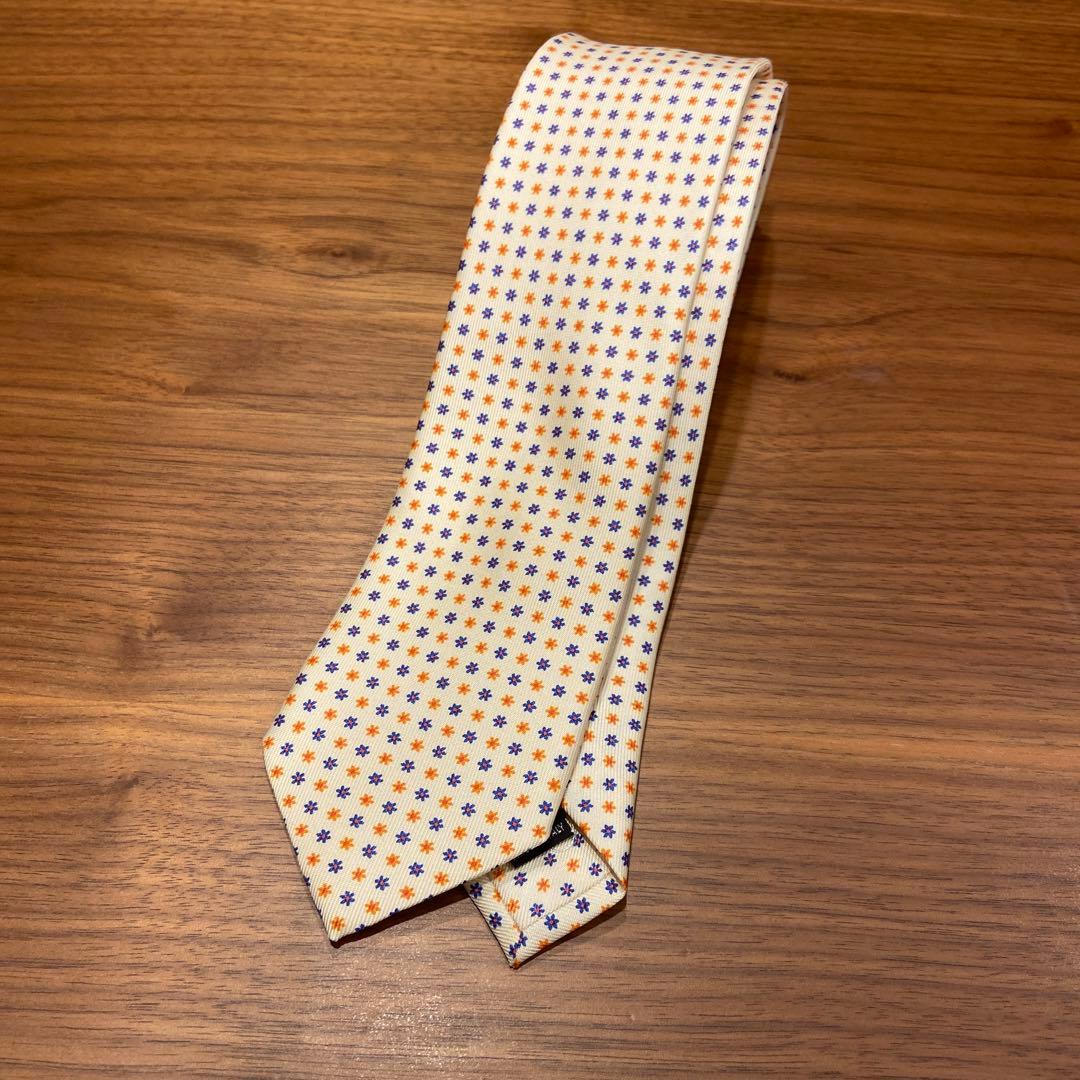 美品 E.Marinella マリネッラ シルクネクタイ クリーム系