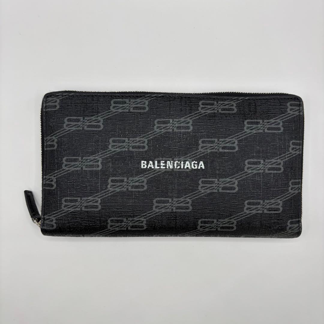 BALENCIAGA 長財布　ラウンドジップ　ブラック　BB モノグラム　財布