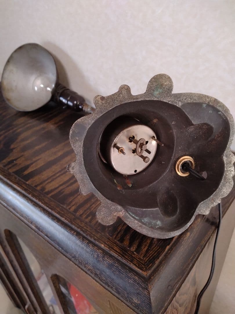 アメリカンビンテージ　レトロ　アンティーク　 ブロンズデスクライト　時計付き照明