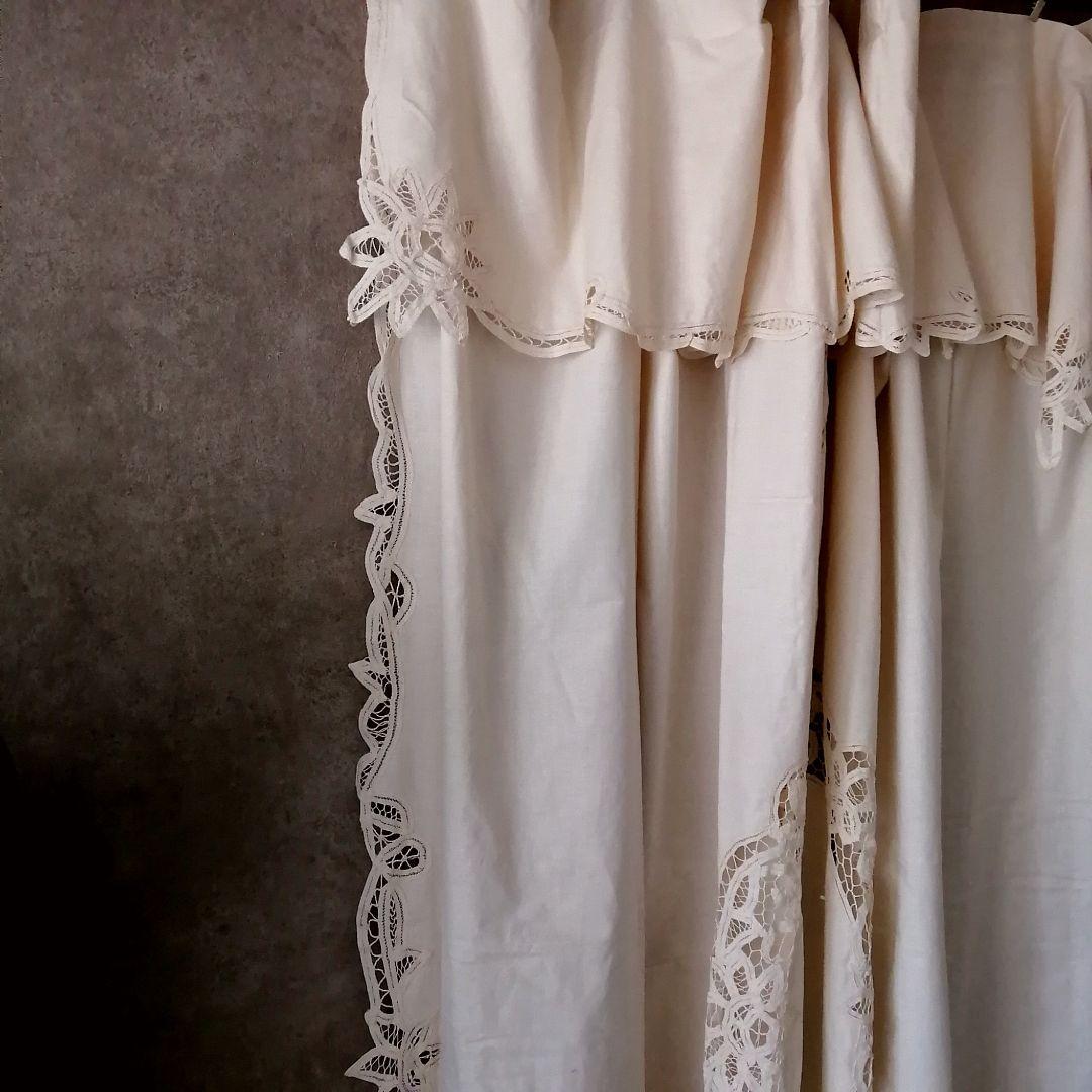 アンティークレース　バテンレース　カフェカーテン　生成り　2枚組
