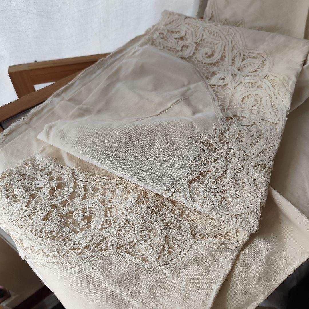 アンティークレース　バテンレース　カフェカーテン　生成り　2枚組