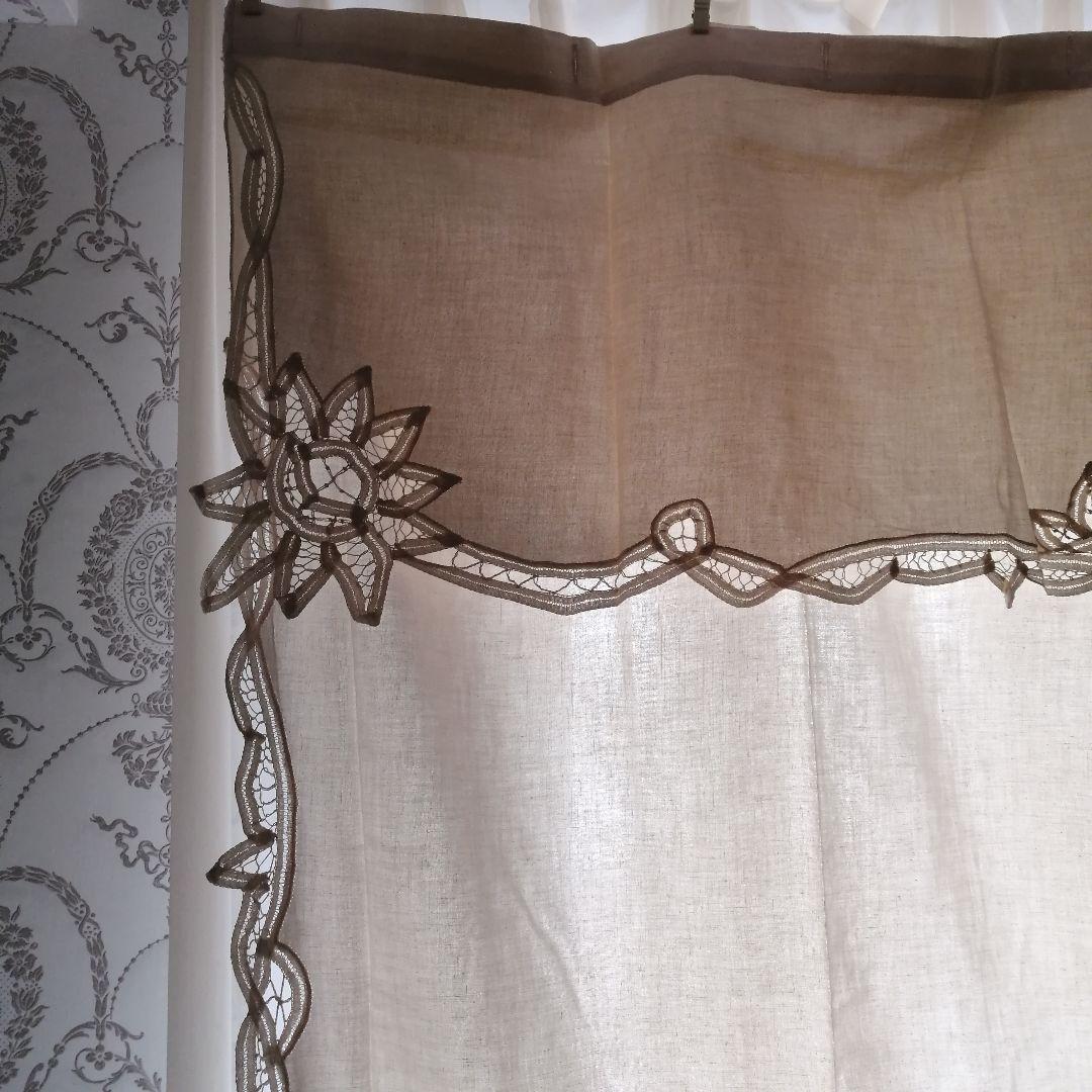 アンティークレース　バテンレース　カフェカーテン　生成り　2枚組