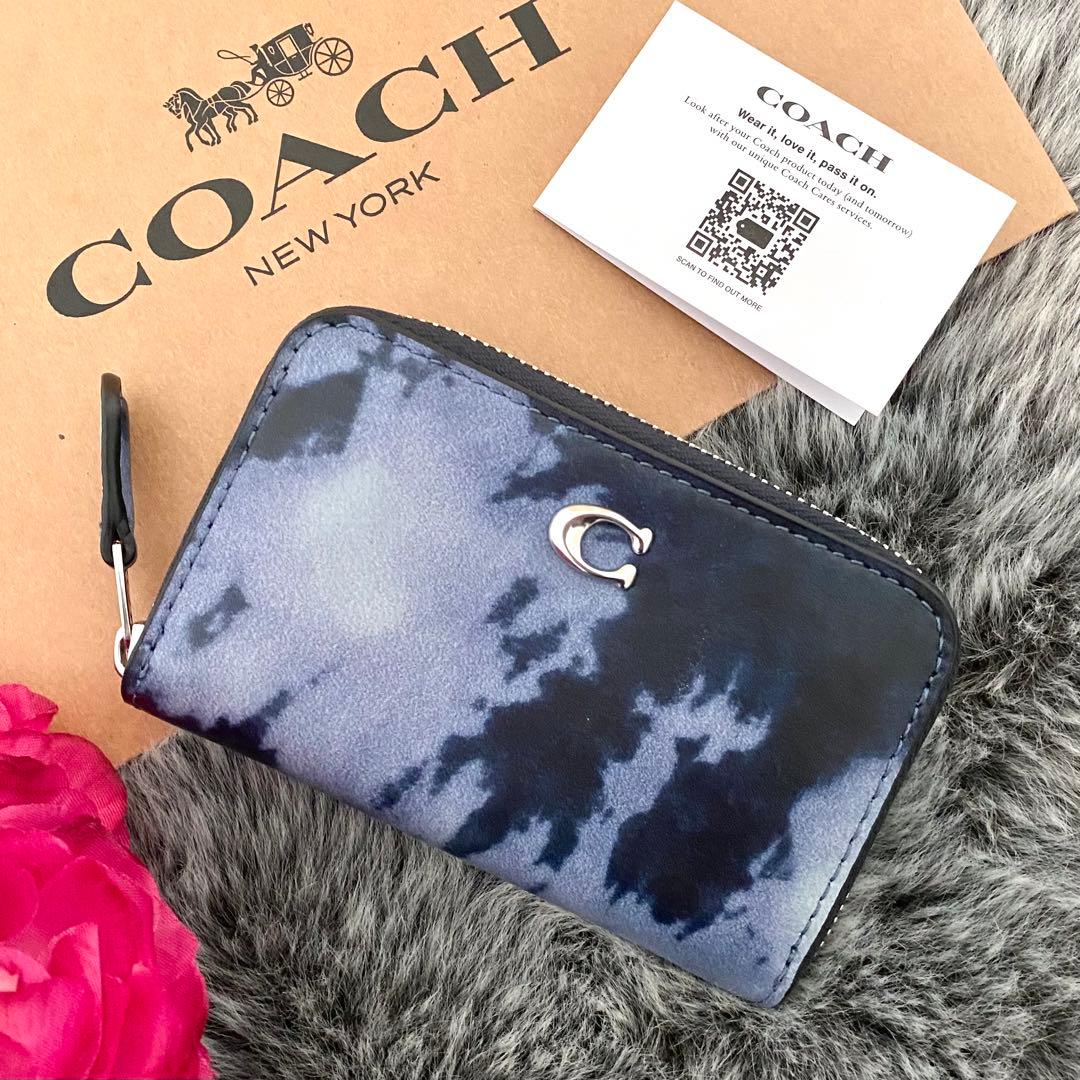 新品☆COACH コーチ ケース　メンズ　ブルー　タイダイ　レザー