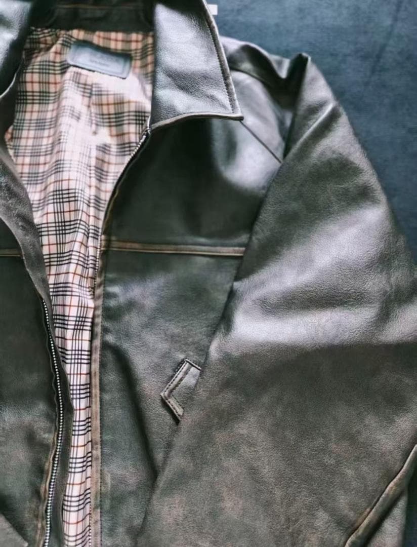 中古 ダークブラウン レザー ジャケット L