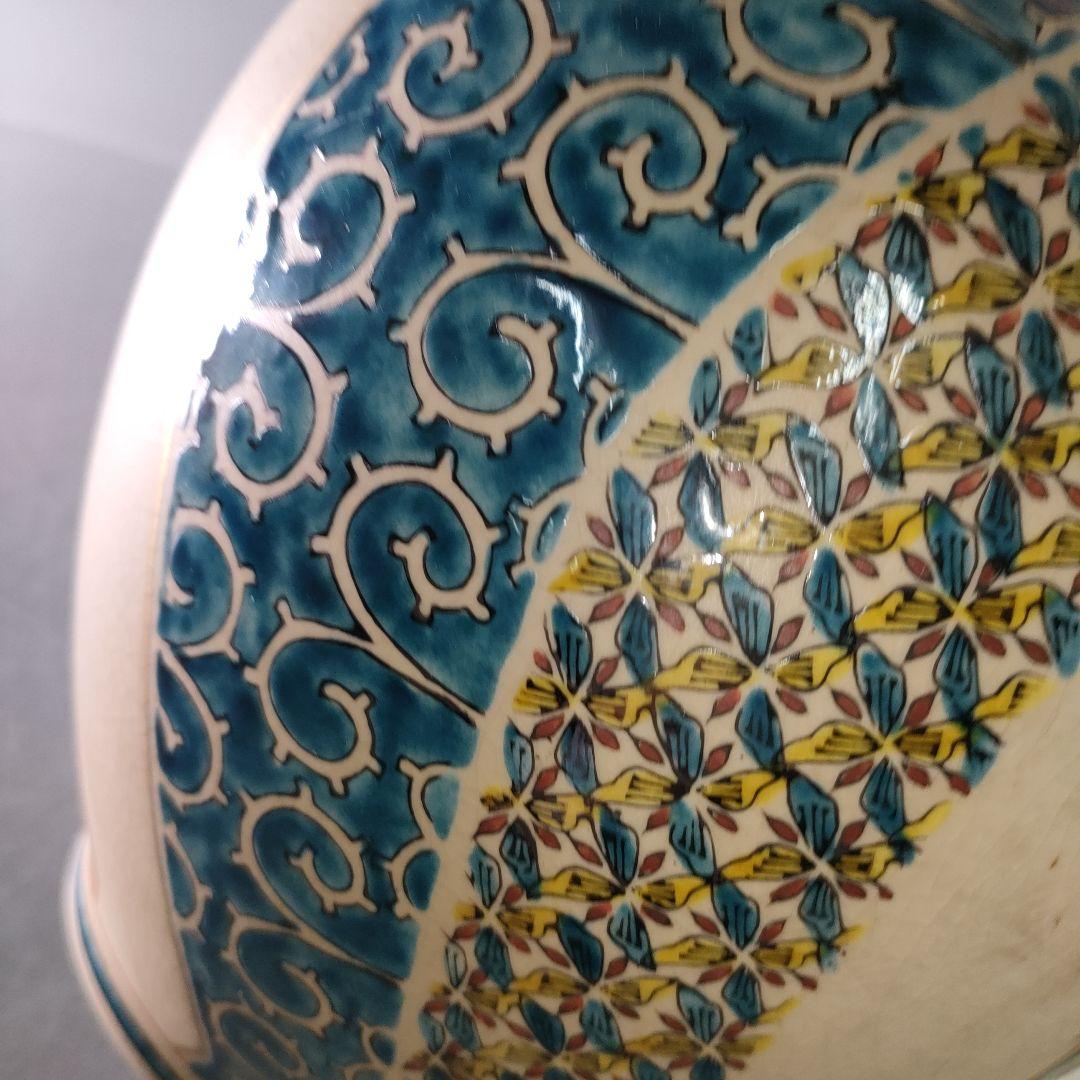 A1235-7/九谷焼/湯山 造/唐草紋花鳥図耳付花瓶/花器/花入/花生/華道具