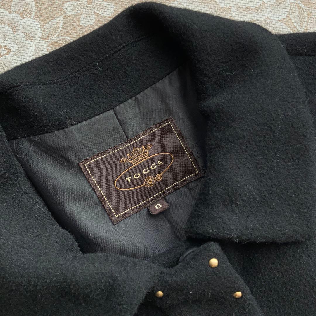 美品　TOCCA トッカ　ウール　スタッズ装飾　ステンカラーロングコート0黒
