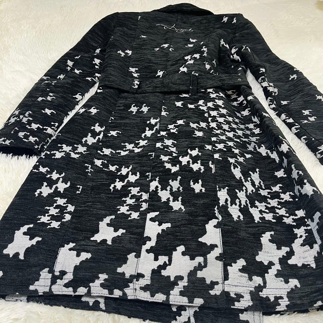 美品 デシグアル Desigual 千鳥格子 総柄 ロングコート ベルト 42号