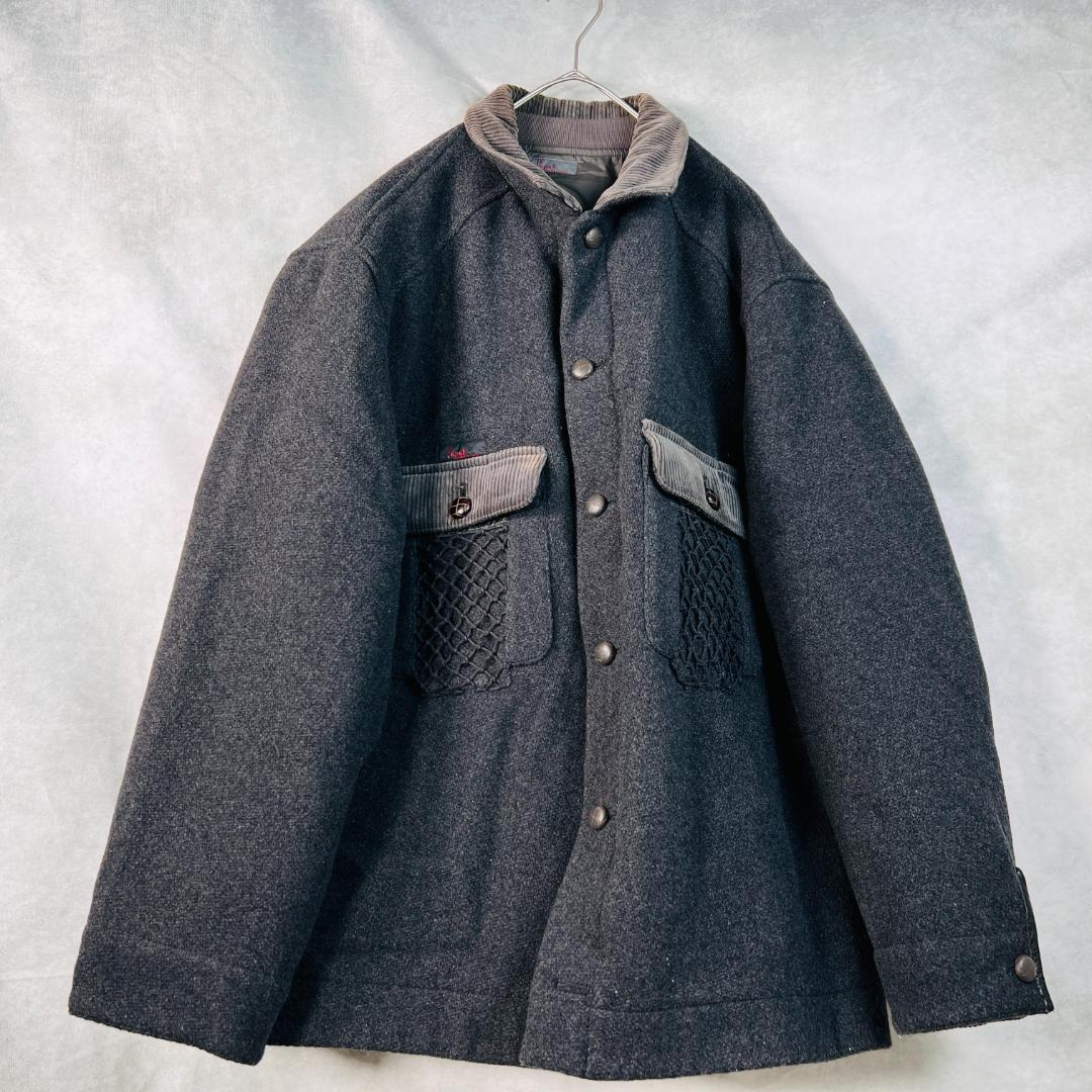 【パパス】ハンティングジャケット 中綿ライナー リバー コーディロイ 異素材 L