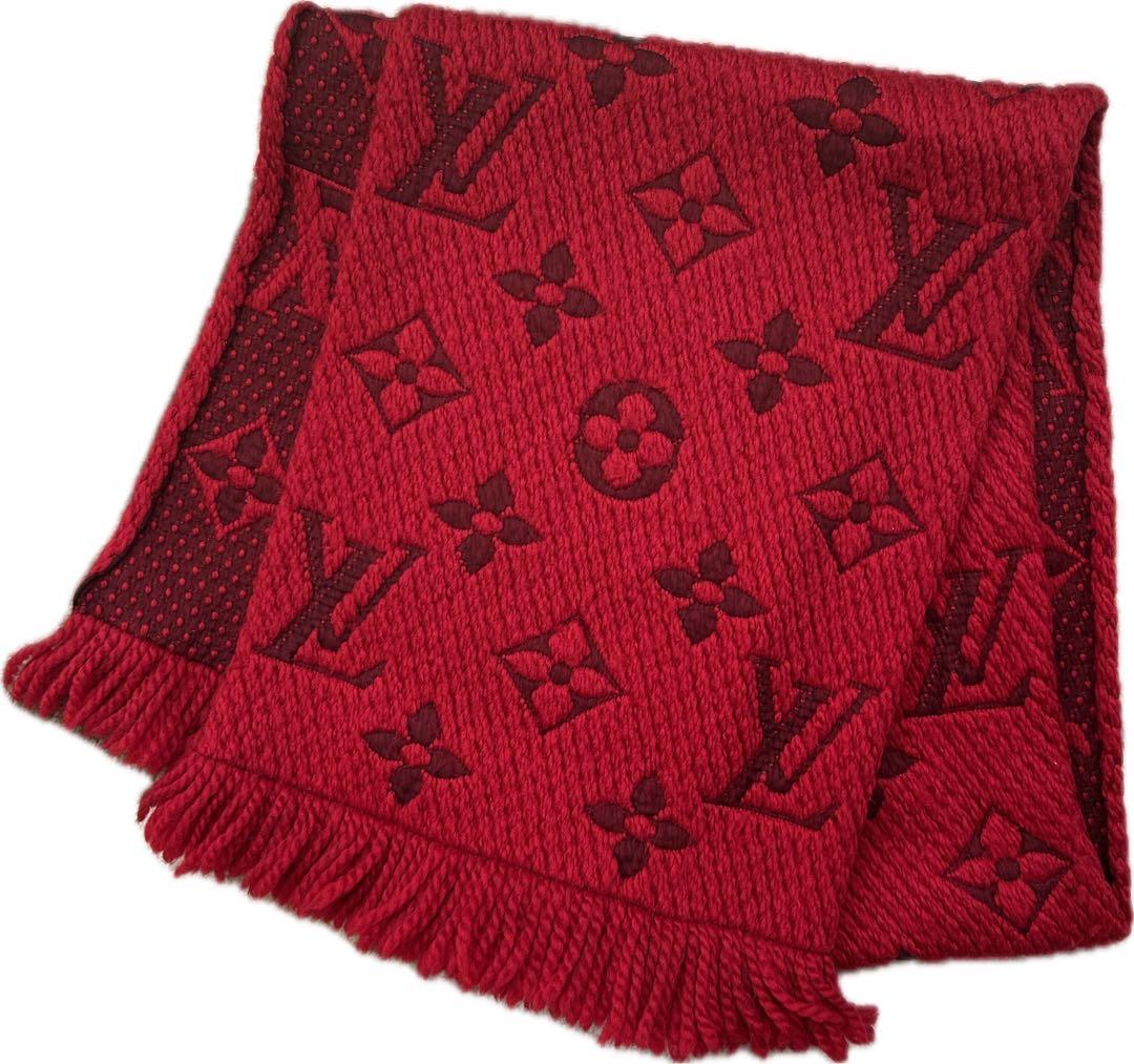 Louis Vuitton 赤 マフラー フリンジ付き ウール シルク イタリア