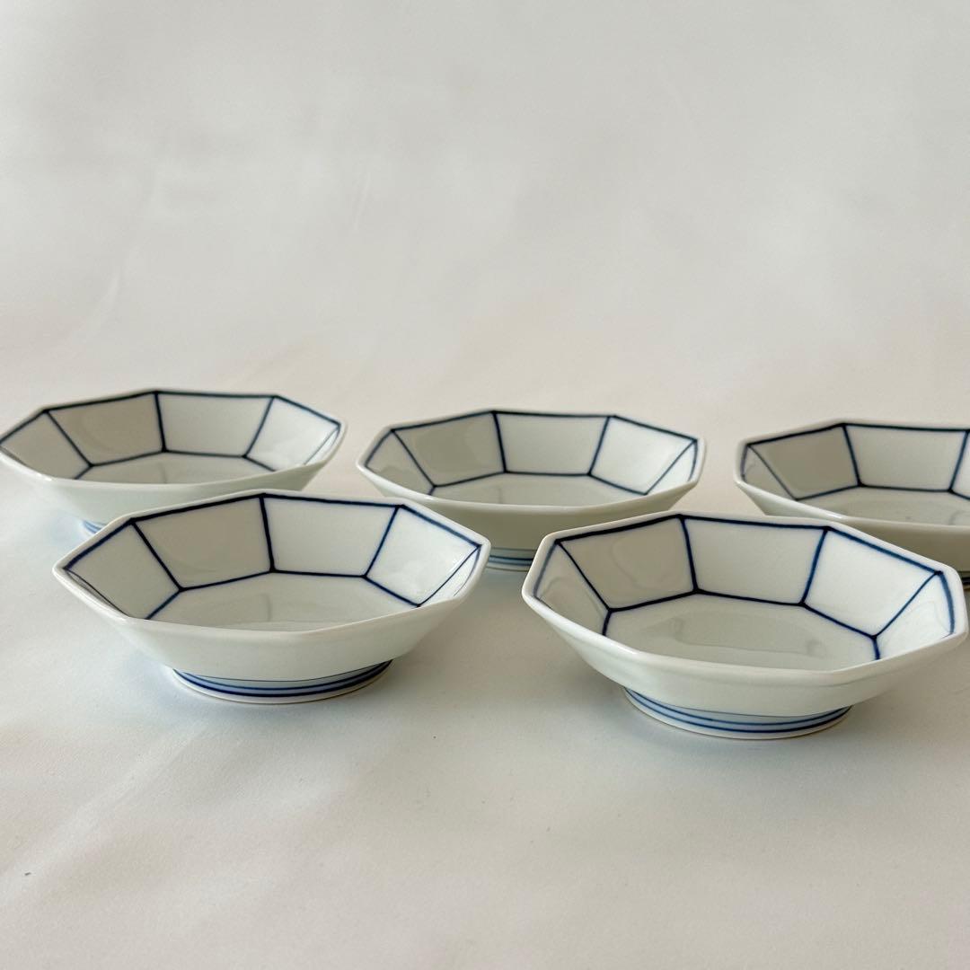 清水焼　八角形の陶器製小皿 5枚セット　平安賀峰