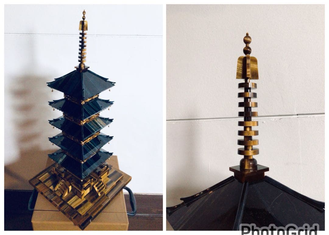 ◉伝統工芸士 小澤朗雲◉甲州水晶貴石細工・五重塔・虎目石・純金K18◉300万円