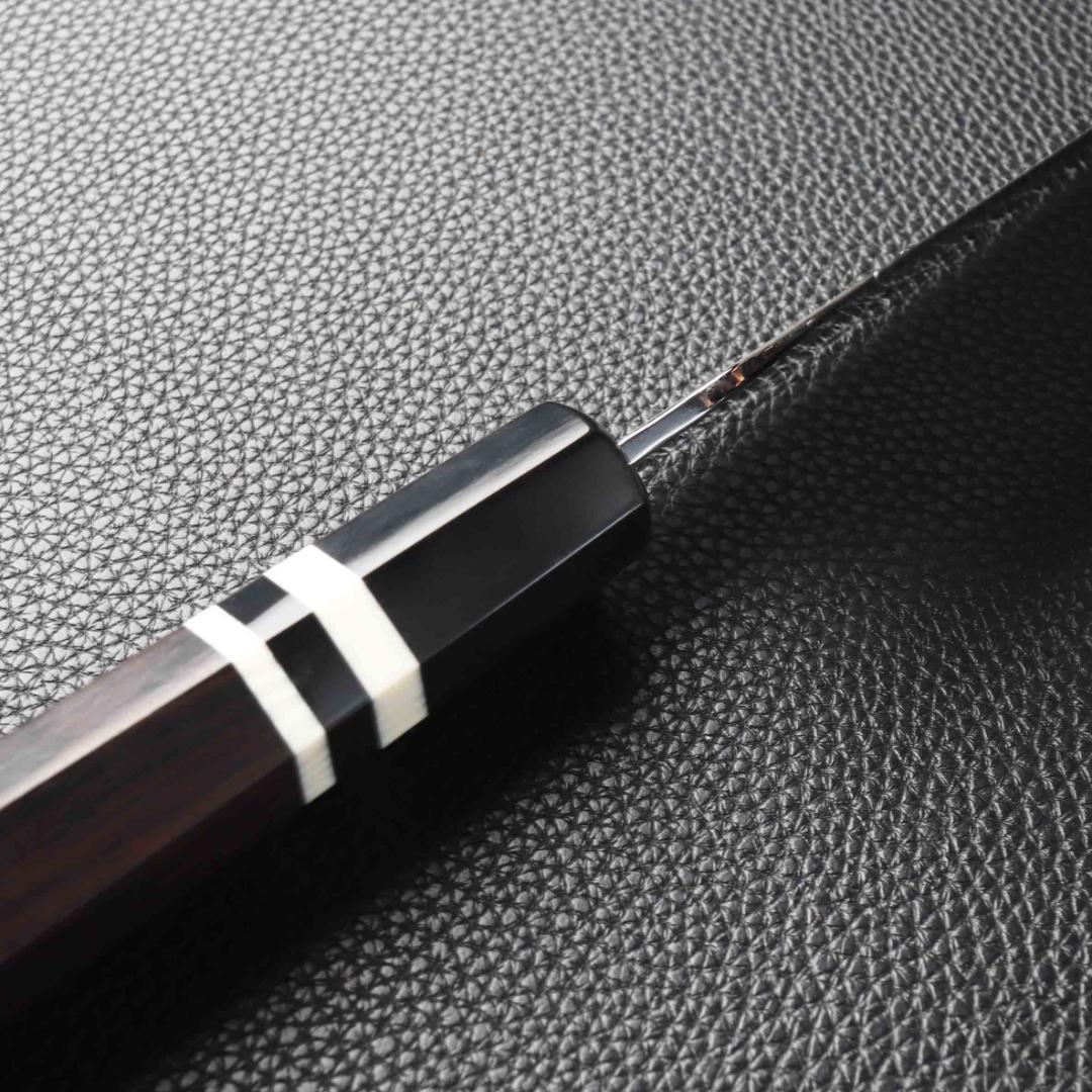 11040牛刀7寸家庭用 業務用刺身包丁鏡面仕上げ両刃 黒檀黒水牛白三本巻八角柄