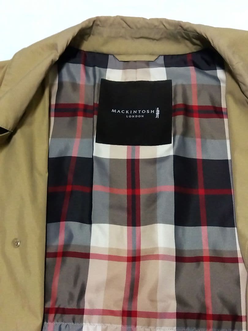 マッキントッシュ ロンドン ナイロンコート カーキ バックル チェック柄　L