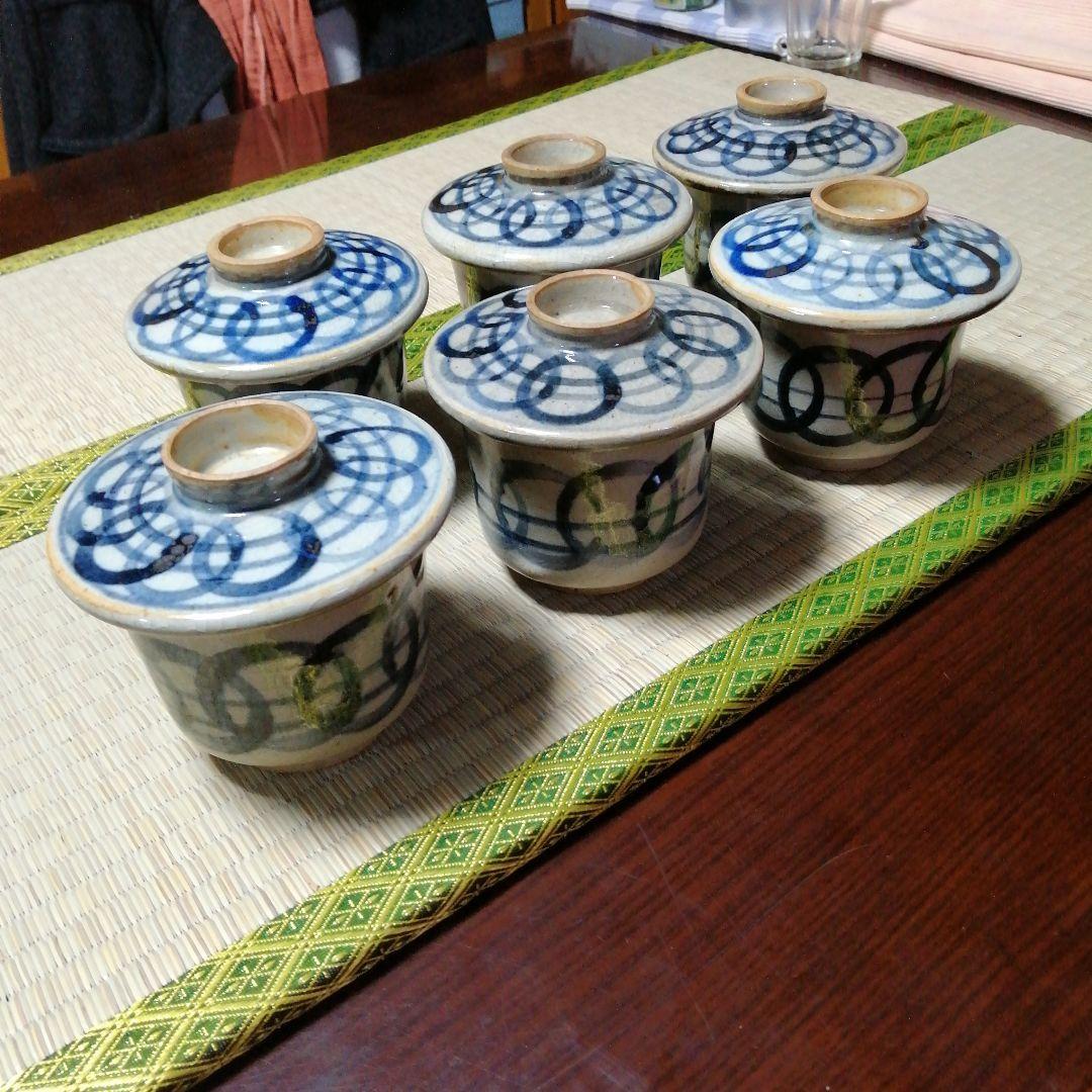 犬山焼　安南手蓋付碗　6客　10cm　大正〜昭和初期