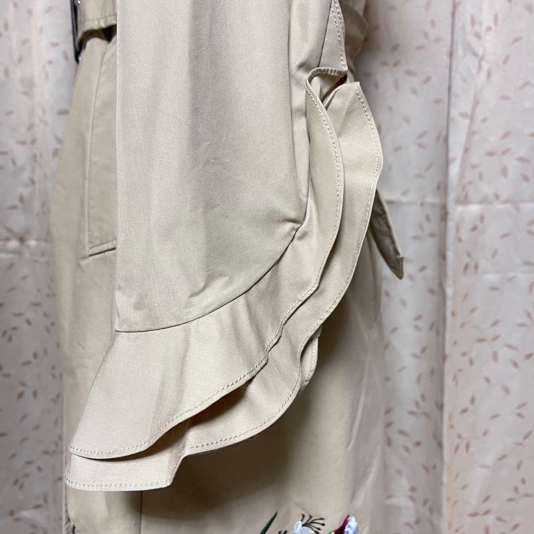 タグ付き　未使用　ZARA トレンチコート 花柄刺繍 ベルト付き ベージュ　M