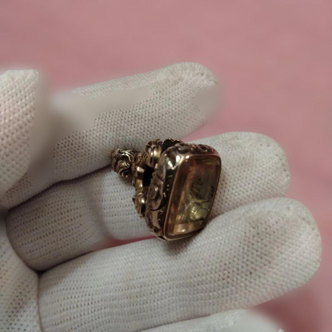 週末特価　イギリス　インタリオ　シール シトリン　金張り　ライオン紋章