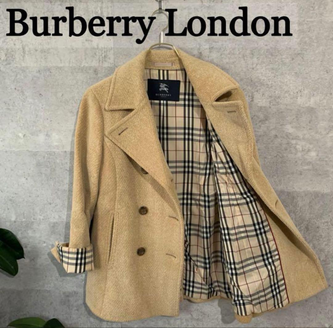 b*e様 バーバリー　ウールコート　ハーフ　アンゴラ混　ノヴァチェック　クリーム