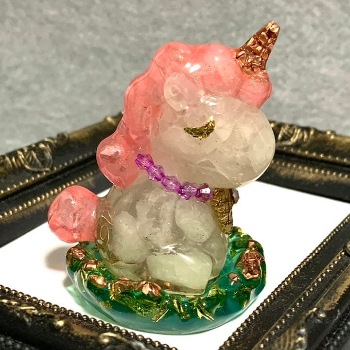 オルゴナイト　ユニコーン　リボン　〜台座付き〜