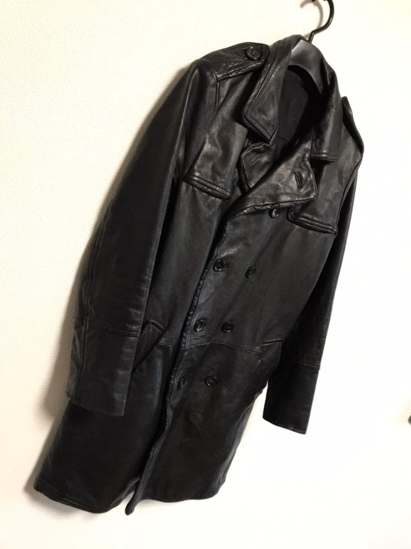 シェラック SHELLAC レザー ロングコート 牛革 トレンチ　ジャケット　黒