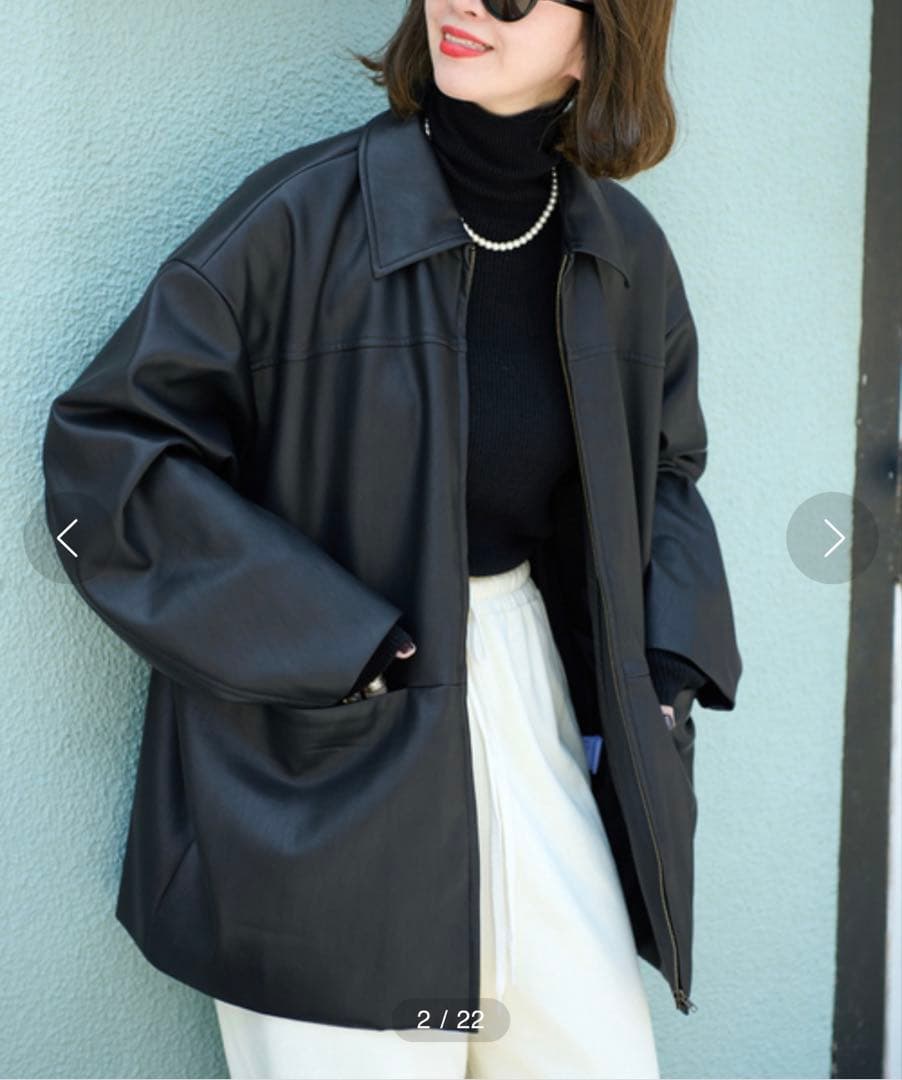 【B.C.STOCK(Gleamy)】フェイクレザーブルゾン