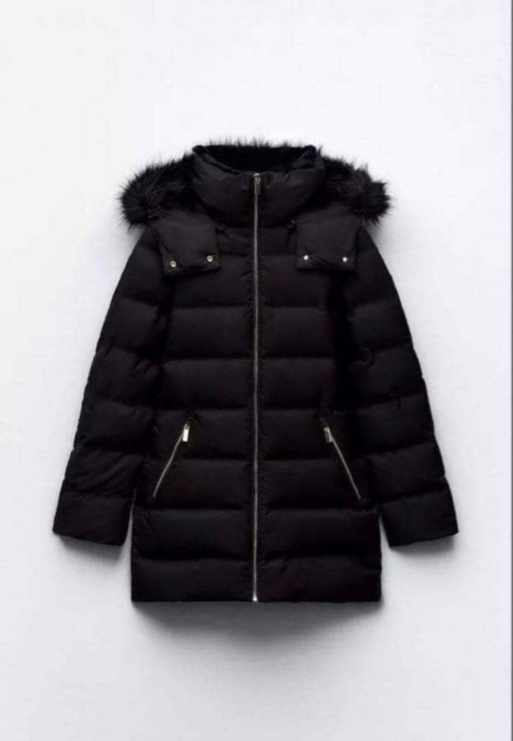 ZARA セミロングダウンジャケットフード Sサイズ ブラック