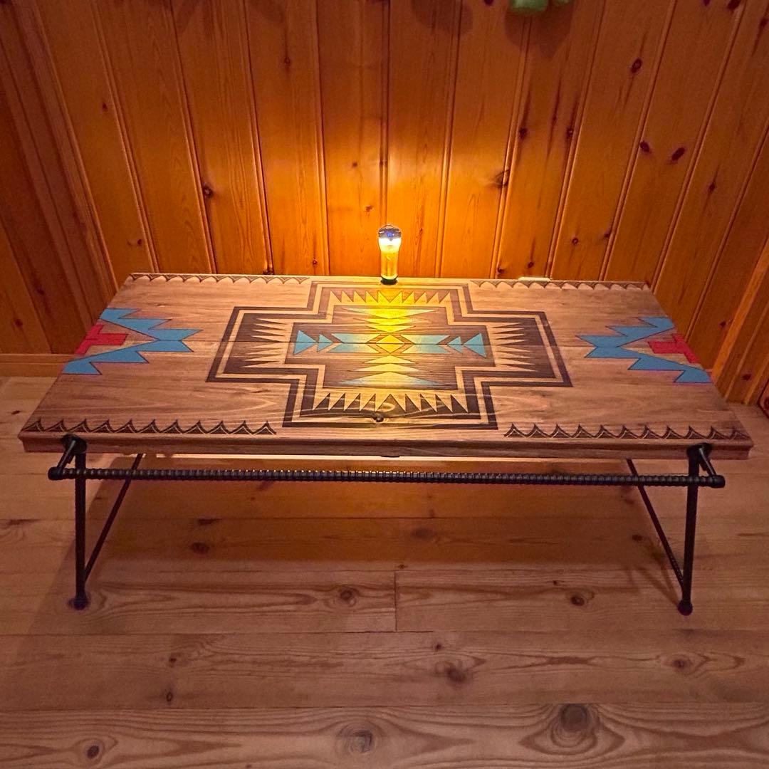 No.564 アイアンローテーブル オルテガテーブル　ネイティブ柄