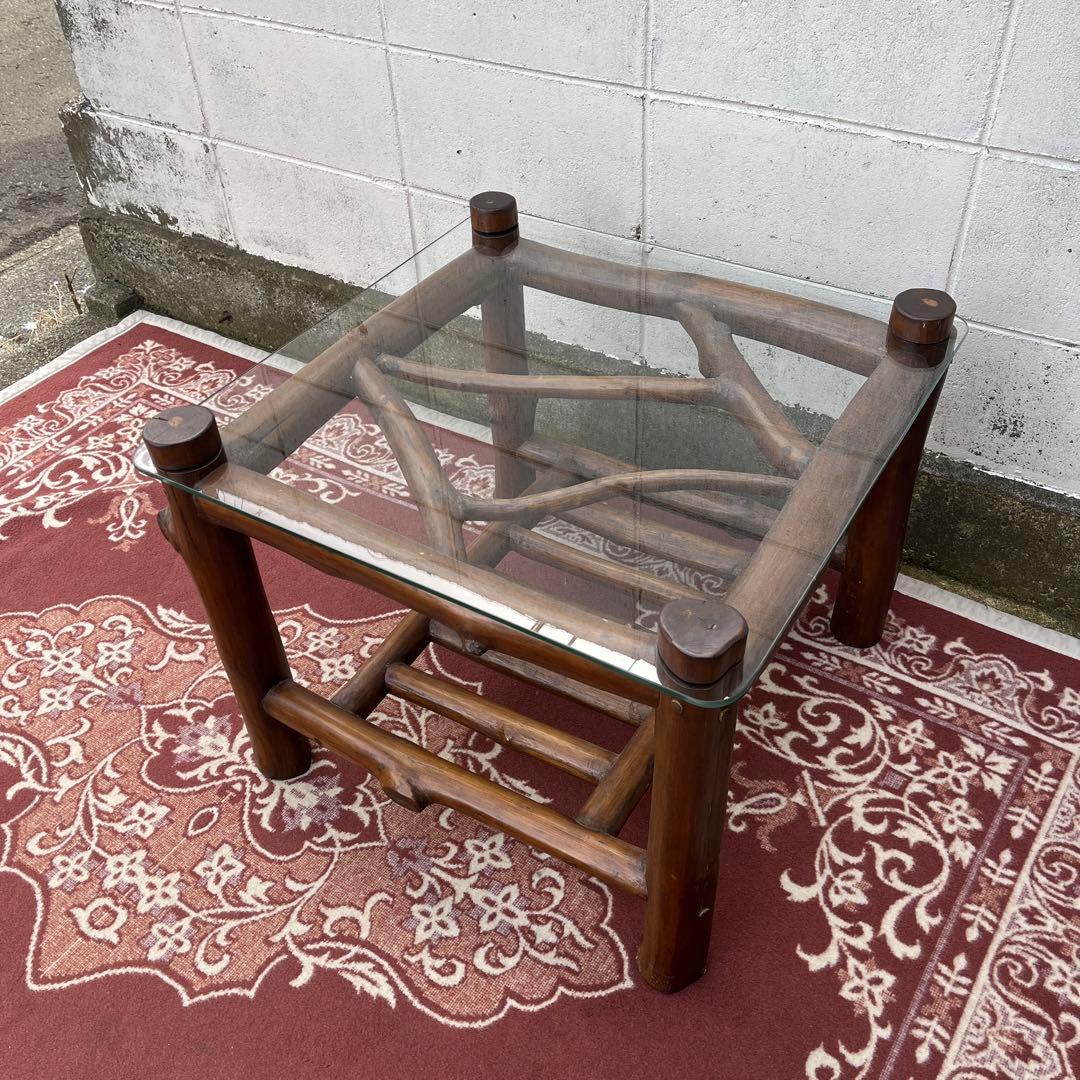 古家具ビンテージ品◾️ガラス天板 スクエア型 サイドテーブル コーヒーテーブル