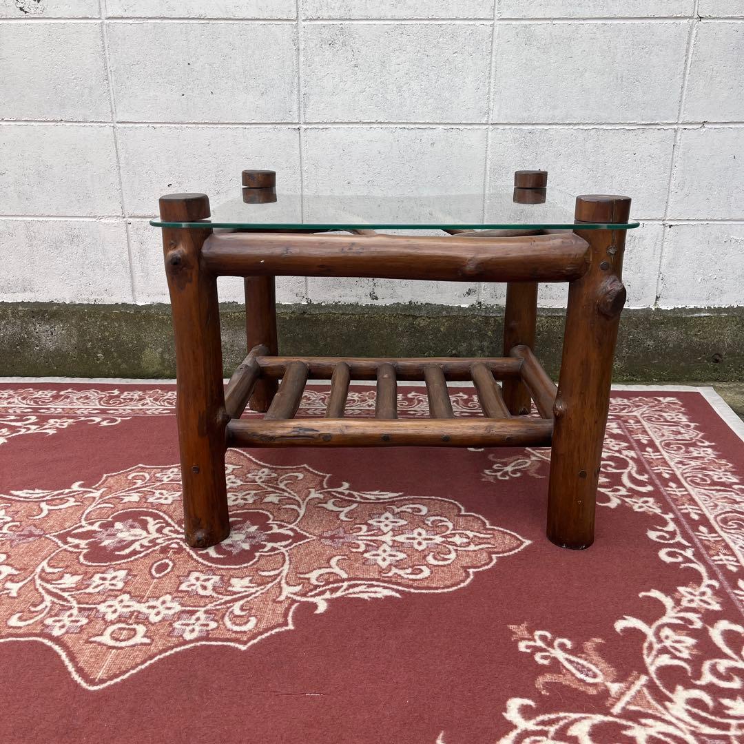 古家具ビンテージ品◾️ガラス天板 スクエア型 サイドテーブル コーヒーテーブル