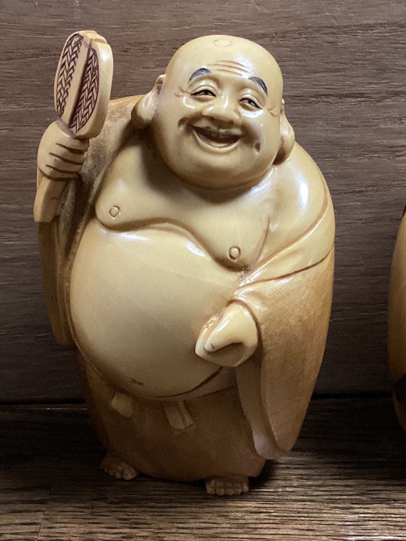 極上和彫刻　弁財天　布袋　毘沙門天白材彫刻三体　古美術品　コレクション