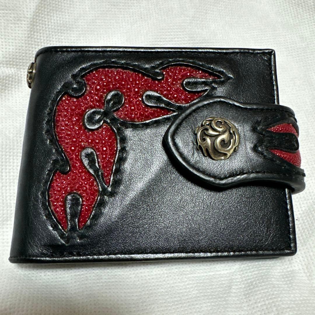 二つ折ウォレット/レザー/スティングリイ/コンチョ/小銭入/新品50%OFF