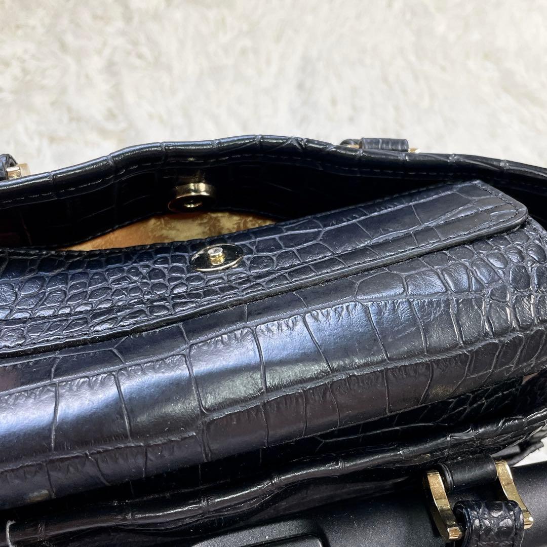 極美品　近沢レース　コラボ　スワニー　2way キャリーバッグ　クロコ型押し　黒