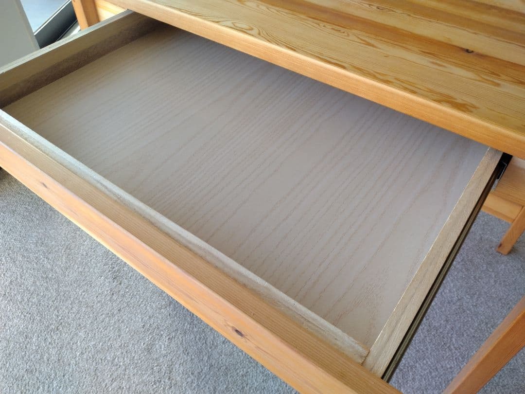 【訳あり良品】MUJI無印 パイン材デスク86cm引出付/ワークテーブル/学習机