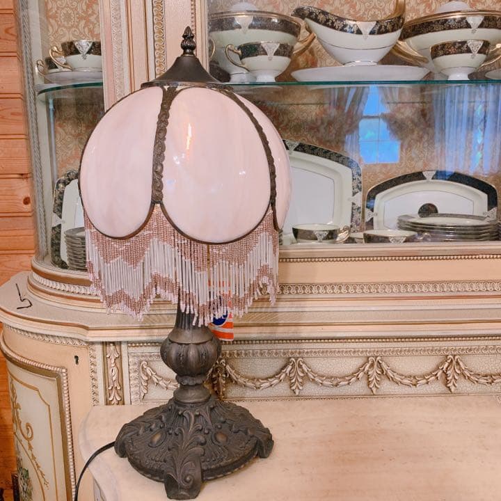 ティファニーランプ ステンドランプ ピンク フリンジ ビーズ アメリカ製