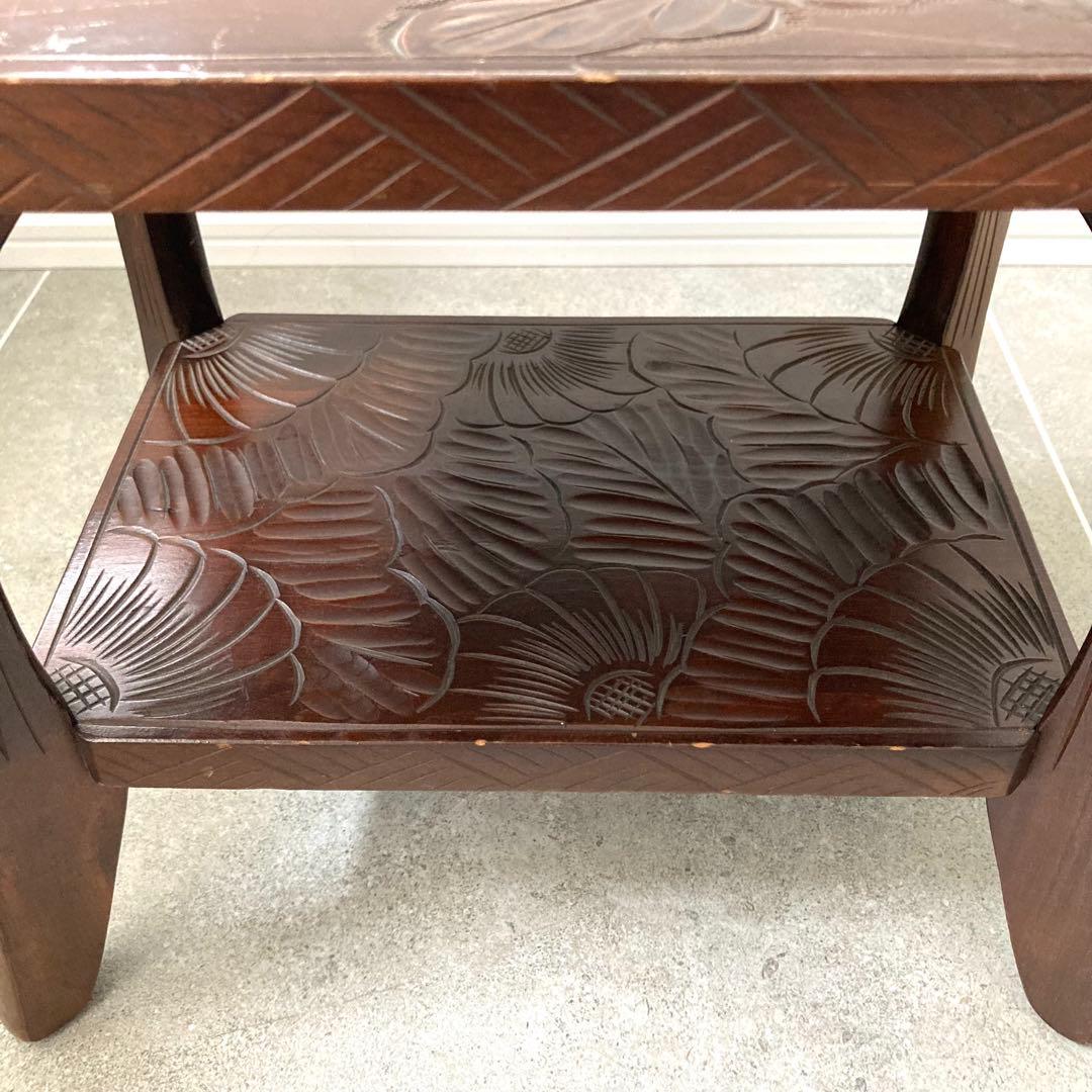伝統工芸 日光彫り サイドテーブル 花台 飾り台 和家具 軽井沢彫 ヴィンテージ