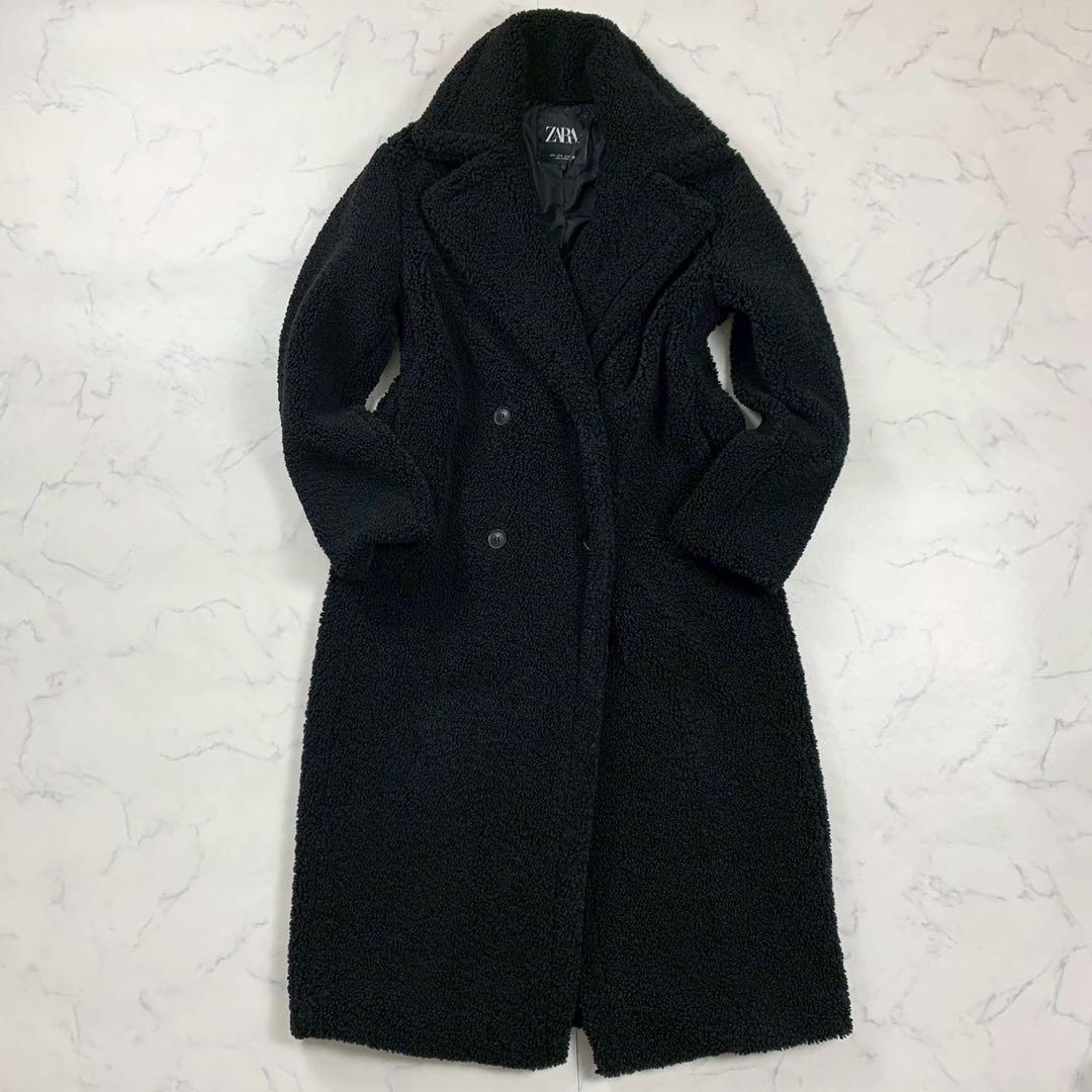 美品 ZARA ザラ エクストラロング テディベアコート M ブラック ボア