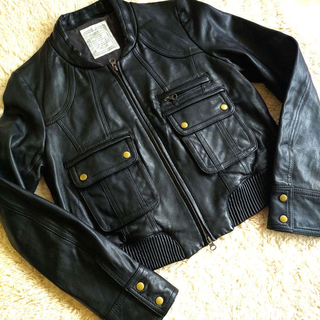 最終大値下！ビアズリー BEARDSLEY 上質ラムレザー ノーカラー ブルゾン