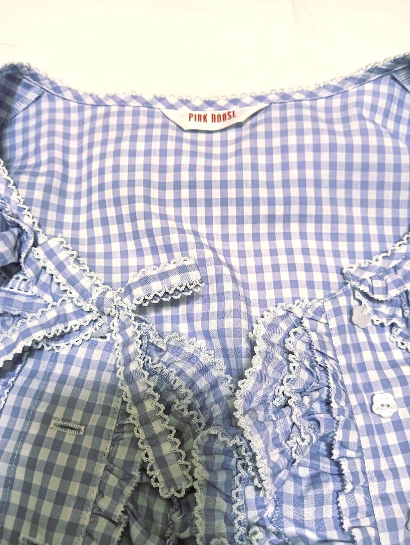 【タグ付き未使用】ピンクハウス パープル ギンガムチェック 半袖ブラウス