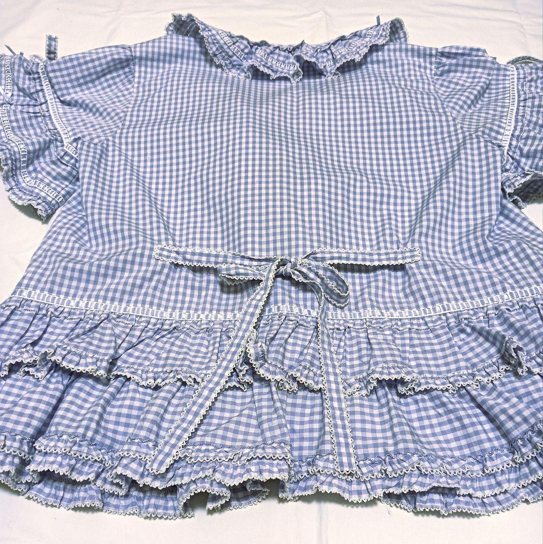 【タグ付き未使用】ピンクハウス パープル ギンガムチェック 半袖ブラウス