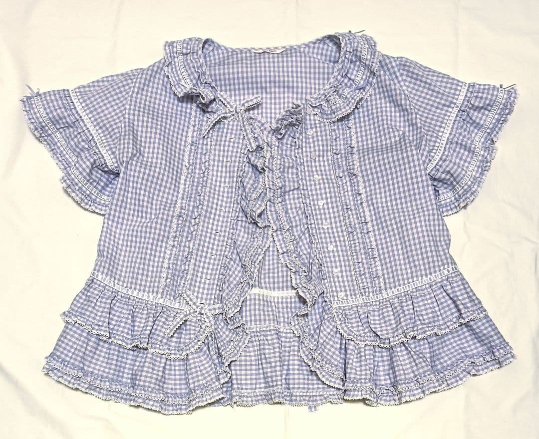 【タグ付き未使用】ピンクハウス パープル ギンガムチェック 半袖ブラウス