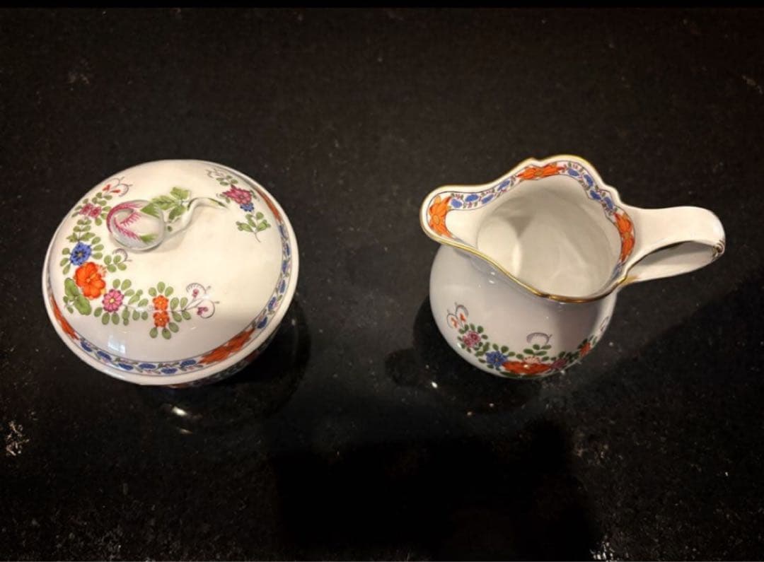 マイセン　インドの花　多彩色　柿右衛門写し　シュガーポット&クリーマー