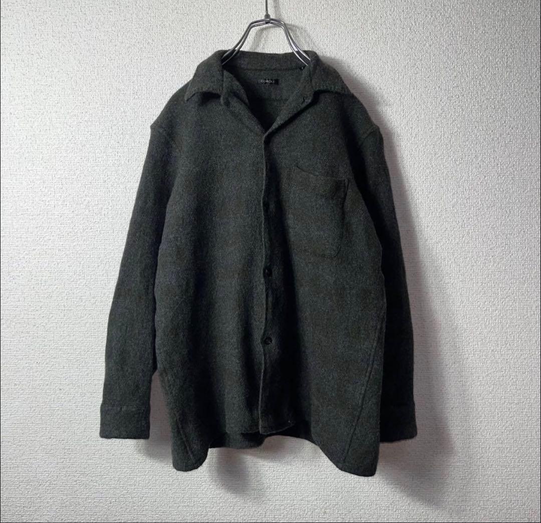 【値下げ中】参考定価約52800円COMOLIウールチェックオープンカラーシャツ