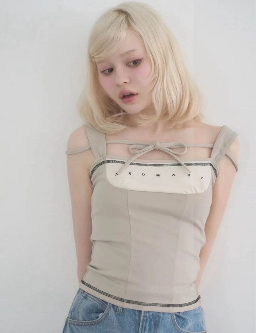 トップス andmary Luca stitch tops beige