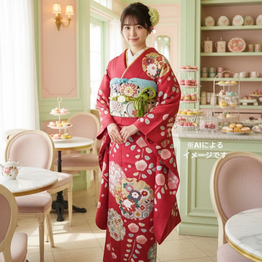 436.高級！！手仕事の花絞りと雪輪　振袖5点セット　正絹　フルセット　成人式