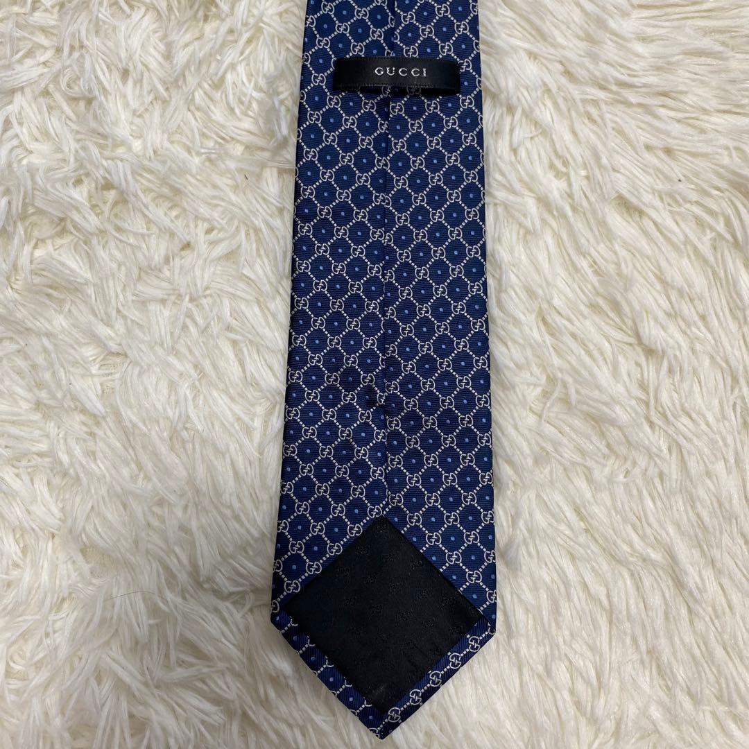 GUCCI グッチ 高級シルク ネクタイ GG柄 ネイビー 結婚式　成人式　ロゴ